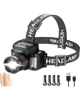 PEAKRO Linterna Frontal LED Recargable, Alta Potencia 50000 Lumen 6 Modos, Sensor y Luz Roja Azul, Frontal LED Recargable USB, Linterna Cabeza Ajustable IP65 Impermeable para Campeggio Senderismo Foto de portada de PEAKRO Linterna Frontal LED Recargable, Alta Potencia 50000 Lumen 6 Modos, Sensor y Luz Roja Azul, Frontal LED Recargable USB, Linterna Cabeza Ajustable IP65 Impermeable para Campeggio Senderismo