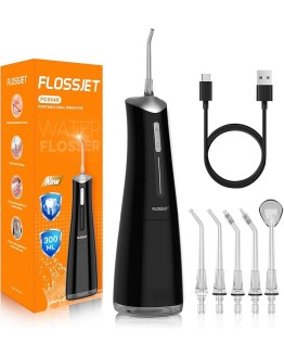 FlossJet Irrigador Dental Inalámbrico Irrigador Bucal Portatil 300ML Limpieza Dental Eléctrico Profesional Water Flosser 5 Boquillas 4 Modos IPX7 Impermeable USB Recargable Para Casa y de Viaje(Negro) Foto de portada de FlossJet Irrigador Dental Inalámbrico Irrigador Bucal Portatil 300ML Limpieza Dental Eléctrico Profesional Water Flosser 5 Boquillas 4 Modos IPX7 Impermeable USB Recargable Para Casa y de Viaje(Negro)