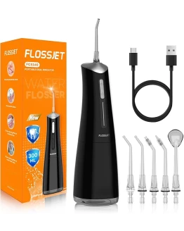 FlossJet Irrigador Dental Inalámbrico Irrigador Bucal Portatil 300ML Limpieza Dental Eléctrico Profesional Water Flosser 5 Boquillas 4 Modos IPX7 Impermeable USB Recargable Para Casa y de Viaje(Negro) Foto de portada de FlossJet Irrigador Dental Inalámbrico Irrigador Bucal Portatil 300ML Limpieza Dental Eléctrico Profesional Water Flosser 5 Boquillas 4 Modos IPX7 Impermeable USB Recargable Para Casa y de Viaje(Negro)
