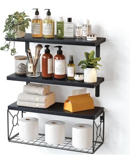 Pipishell Estantes flotantes con cesta de alambre de strorage, estantes flotantes de madera de paulownia para organización del hogar y decoración de pared, estantes de baño/cocina/sala de Foto de portada de Pipishell Estantes flotantes con cesta de alambre de strorage, estantes flotantes de madera de paulownia para organización del hogar y decoración de pared, estantes de baño/cocina/sala de