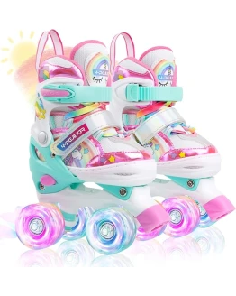 Patines Unicornio para Niños Patines Roller Quad Ajustables con Ruedas Luminosas para Niñas y Niños Principiantes Foto de portada de Patines Unicornio para Niños Patines Roller Quad Ajustables con Ruedas Luminosas para Niñas y Niños Principiantes