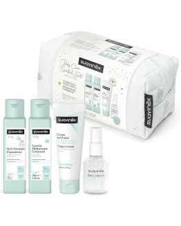 Suavinex, Neceser para Bebés de Tela, Set Regalo Bebé Recién Nacido con Cosmética: Gel Champú 100 ml + Loción Hidratante 100 ml + Crema Pañal 75 ml + Baby Cologne 50 ml. Formato Viaje. Azul Dreams Foto de portada de Suavinex, Neceser para Bebés de Tela, Set Regalo Bebé Recién Nacido con Cosmética: Gel Champú 100 ml + Loción Hidratante 100 ml + Crema Pañal 75 ml + Baby Cologne 50 ml. Formato Viaje. Azul Dreams