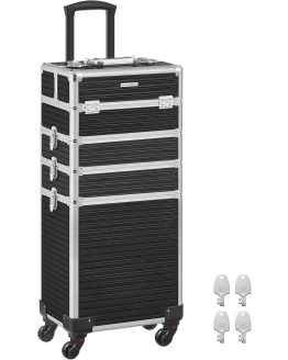 SONGMICS Maleta de Maquillaje, Maletín para Cosméticos 4 en 1, Gran Capacidad, Maletín de Peluquería, 34 x 24 x 79,3 cm, con Cerradura, Ruedas 360°, para Viaje, Manicura, Negro JHZ015B01 Foto de portada de SONGMICS Maleta de Maquillaje, Maletín para Cosméticos 4 en 1, Gran Capacidad, Maletín de Peluquería, 34 x 24 x 79,3 cm, con Cerradura, Ruedas 360°, para Viaje, Manicura, Negro JHZ015B01