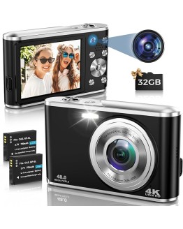 Cámara Digital, 4K Cámara Digital Compacta con Tarjeta SD 32G Cámara Dual Delantera y Trasera, HD 48MP con Pantalla Grande de 2.8″, Zoom Digital 16X, para Principiantes(Negro) Foto de portada de Cámara Digital, 4K Cámara Digital Compacta con Tarjeta SD 32G Cámara Dual Delantera y Trasera, HD 48MP con Pantalla Grande de 2.8", Zoom Digital 16X, para Principiantes(Negro)