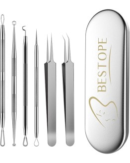 Removedor de espinillas, juego de removedor de acné de 6 piezas – Juego de pinzas con caja de metal Herramienta para remover Foto de portada de Removedor de espinillas, juego de removedor de acné de 6 piezas - Juego de pinzas con caja de metal Herramienta para remover