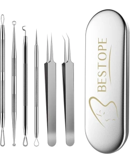 Removedor de espinillas, juego de removedor de acné de 6 piezas – Juego de pinzas con caja de metal Herramienta para remover Foto de portada de Removedor de espinillas, juego de removedor de acné de 6 piezas - Juego de pinzas con caja de metal Herramienta para remover