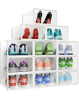 CM HOME, Cajas de Zapatos. Juego de 12 Organizadores de Almacenamiento de Plástico Transparente Apilables y Plegables, Caja Zapatero con Tapas para Zapatillas y Calzado hasta Talla 44 (BLANCO) Foto de portada de CM HOME, Cajas de Zapatos. Juego de 12 Organizadores de Almacenamiento de Plástico Transparente Apilables y Plegables, Caja Zapatero con Tapas para Zapatillas y Calzado hasta Talla 44 (BLANCO)