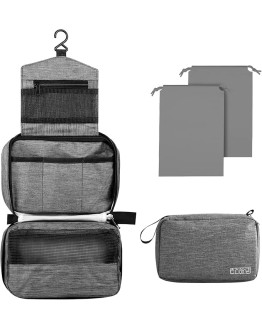 Larkumio Neceser Hombre Mujer, Neceser Maquillaje Bolsa de Aseo Makeup Bag Grande Colgante Impermeable, 1 Neceser Viaje + Bolsa con Cordón, Gris Foto de portada de Larkumio Neceser Hombre Mujer, Neceser Maquillaje Bolsa de Aseo Makeup Bag Grande Colgante Impermeable, 1 Neceser Viaje + Bolsa con Cordón, Gris