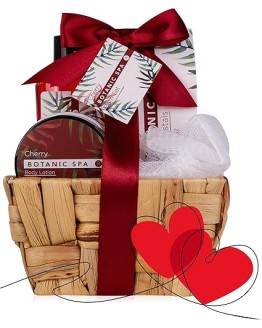 Accentra – CHERRY SPA set de baño femenino en una cesta – set de cuidado de 4 piezas con gel de ducha, sales de baño, loción corporal y esponja de red – set de regalo para San Valentín o cumpleaños Foto de portada de Accentra - CHERRY SPA set de baño femenino en una cesta - set de cuidado de 4 piezas con gel de ducha, sales de baño, loción corporal y esponja de red - set de regalo para San Valentín o cumpleaños