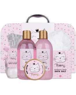 Accentra – Set regalo Princess Kitty para niñas y mujeres – Kit ducha 7 pz con baño espuma, bombas-baño, gel duche, loción cuerpo etc. – Surtido con fragancia de fresa y vainilla en maletín de papel Foto de portada de Accentra - Set regalo Princess Kitty para niñas y mujeres - Kit ducha 7 pz con baño espuma, bombas-baño, gel duche, loción cuerpo etc. - Surtido con fragancia de fresa y vainilla en maletín de papel