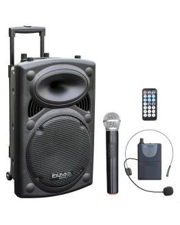 Ibiza – PORT12VHF-BT – Altavoz portátil 12″/700W MAX con 2 micrófonos (VHF), Mando a Distancia y Funda Protectora – Bluetooth, USB, SD – Autonomía de 5 a 7h – Speaker Box Foto de portada de Ibiza - PORT12VHF-BT - Altavoz portátil 12"/700W MAX con 2 micrófonos (VHF), Mando a Distancia y Funda Protectora - Bluetooth, USB, SD - Autonomía de 5 a 7h - Speaker Box